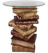 Design Toscano Power Vintage Decor Stacked Books End Table with Glass Top, 21 Inch, Full Color