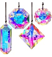 H&D HYALINE & DORA 4PCS Colorful Crystal Prisms Hanging Ornament, Rainbow Maker Suncatcher for Wi...