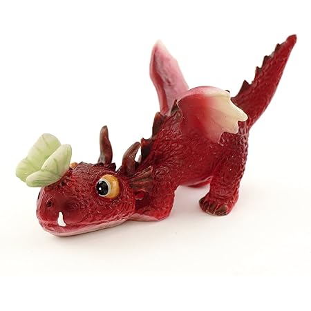 Top Collection Miniature Fairy Garden and Terrarium Mini Red Dragon Playing with Butterfly Figurine