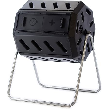 FCMP Outdoor IM4000 Dual Chamber Tumbling Composter Canadian-Made, 100% Recycled Resin - Outdoor Rotating Compost Tumbler Bin for Garden, Kitchen, and Yard Waste, Black (37 Gallon)