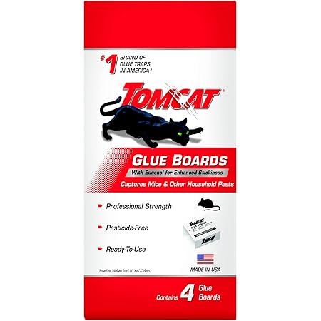 Tomcat Glue Boards with Immediate Grip Glue for Mice, Cockroaches, and Insects, Use Flat or Covered, Ready-To-Use, 4 Traps