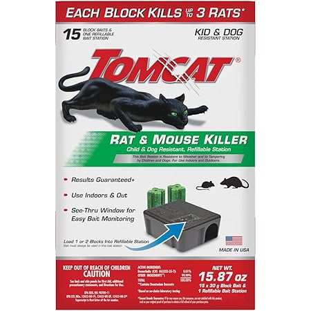 Tomcat Rat & Mouse Killer Child & Dog Resistant, Refillable Station for Indoor and Outdoor, 1 Station and 15 Poison Refills