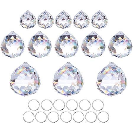 Crystalsuncatcher 20mm/30mm/40mm Clear Crystal Ball Prisms Chandelier Lamp Lighting Drops Hanging Prisms Parts Suncatcher Rainbow Maker Home Decor, Pack of 13