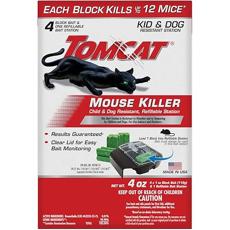 Tomcat Mouse Killer Child & Dog Resistant, Refillable Station for Indoor and Outdoor, 1 Station and 4 Poison Block Refills