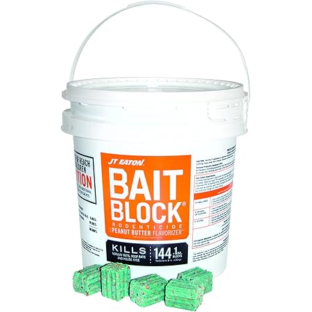 JT Eaton 709-PN Bait Block Anticoagulant Rodenticide, Peanut Butter Flavor, for Mice and Rats (9 lb Pail of 144)