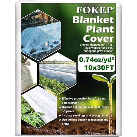 FOKEP 10Ft x 30Ft Plant Covers Freeze Protection, Reusable Frost Cover Plants Blanket for Winter, Floating Row Fabric Cover for Vegetables, Insect Protection, Sunscreen, Season Extension, 0.74oz/yd²