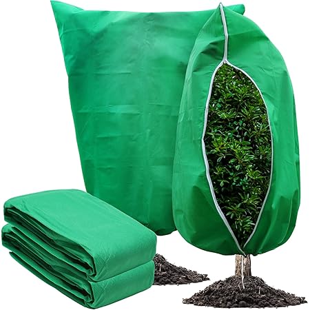 GonLei 2 Packs Plant Covers Freeze Protection 47.7" X 71.7" Large Frost Blankets for Plants Frost Cloth Plant Freeze Protection Tree Covers Freeze Protection Covers Bags with Zipper Drawstring