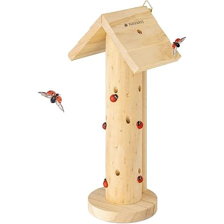 Navaris Wooden Ladybug Habitat - Hanging Real Pinewood Flying Insect Bug Ladybird Lady-Bug House Shelter Hotel for The Garden - Insect Hibernation