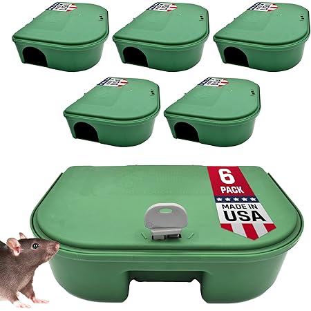 Exterminators Choice - 6 Pack Rat Bait Station Boxes with 1 Key - Heavy Duty Mouse Trap Poison Holder - Great for Catching Rats and Mice - Pest Control - Durable and Discreet