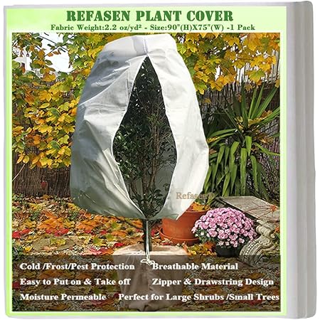 Refasen Plant Covers Freeze Protection,90”H X75”W 2.2oz Frost Blankets for Outdoor Plants Frost Cloth with Zipper Drawstring-Protect Trees Shrubs from Cold Frost Wind Pest