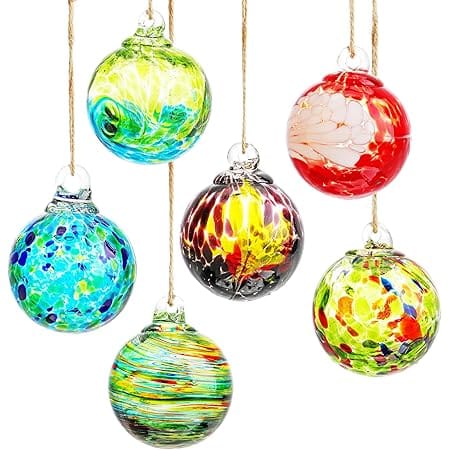 6pcs Hand-Blown Glass Ornaments Balls Hanging Friendship Balls Glass Witches Balls Gazing Balls for Home Window Outdoor Garden Patio Décor Valentine's Day Gift for Women