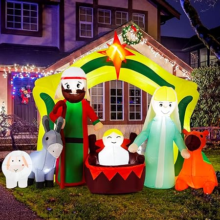 7.5 FT Christmas Inflatable Nativity Scene Decorations Outdoor Christmas Inflatables Birth of Jesus Decorations Built-in LED Lights, Christmas Blow Up for Outdoor, Yard, Roof, Lawn