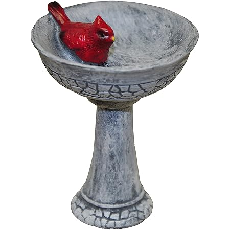 G & F Products MiniGardenn 10027 Fairy Garden Polyresin Miniature, Cardinal Birdbath Pick