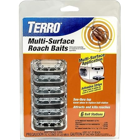 TERRO T500 Indoor Multi-Surface Roach Killing Bait Cockroach Killer - 6 Bait Stations, Black