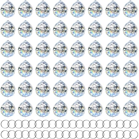 MerryNine Clear Crystal Ball Prism Sun Shine Catcher Rainbow Pendants Maker, Hanging Crystals Prisms for Windows, for Feng Shui, for Gift (20mm/0.79" 48pack, 48)