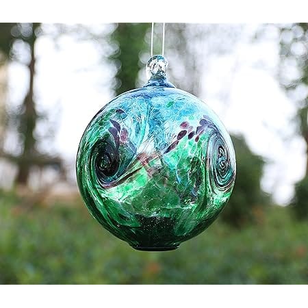 Artisan Crafts and Design 4.6-Inch Solar Hanging Glass Gazing Ball Outdoor Garden Décor Aqua-Green Swirl