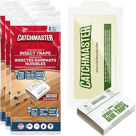 Catchmaster Killer Pest Control Heavy Duty Glue Trap. Non Toxic Sticky Trap Captures Pests. Ready to Use Packs. Easy to Deploy & Place. (12 Traps, Insect Trap)